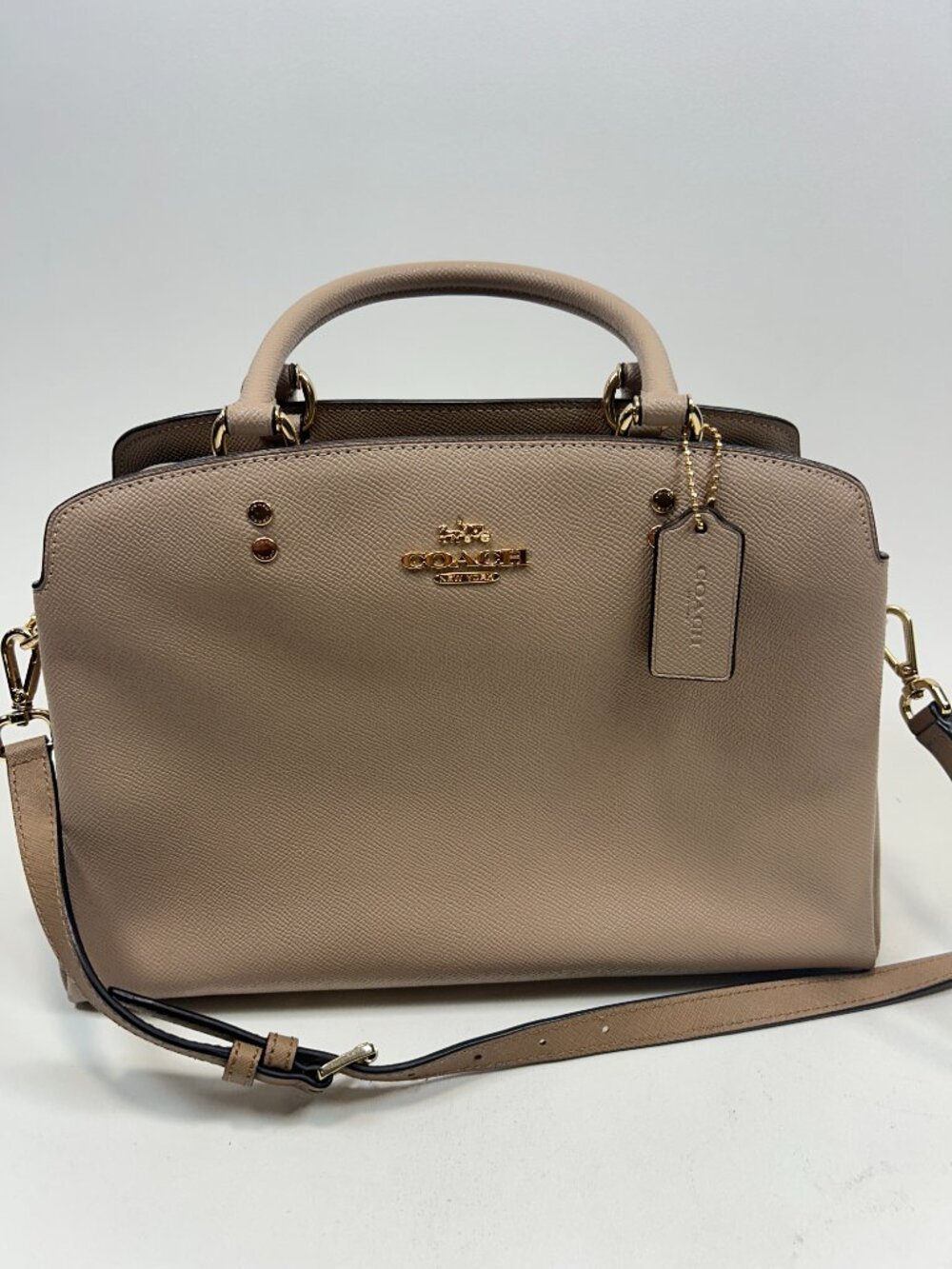 NEW Coach Lillie Carryall Crossgrain Leather Bag Satchel Taupe NWOT #91493